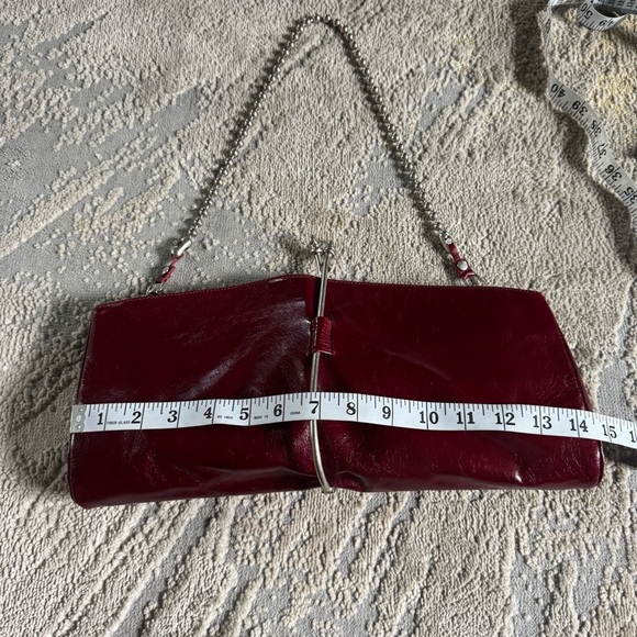Stella Negro red maroon Italian leather chain shoulder bag clutch - Picture 7 of 12